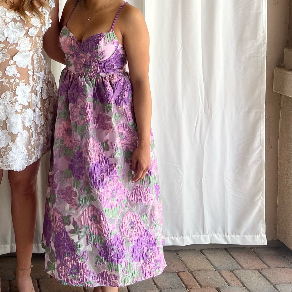 Fashion Nova Purple and White Floral Midi Dress